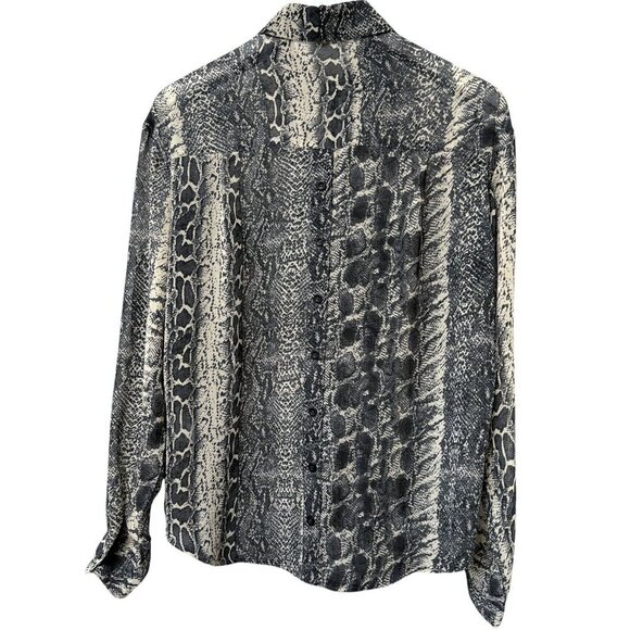Vintage Havana Gray Snake Print Blouse Large Sheer Button Up Womens Top - Picture 4 of 12